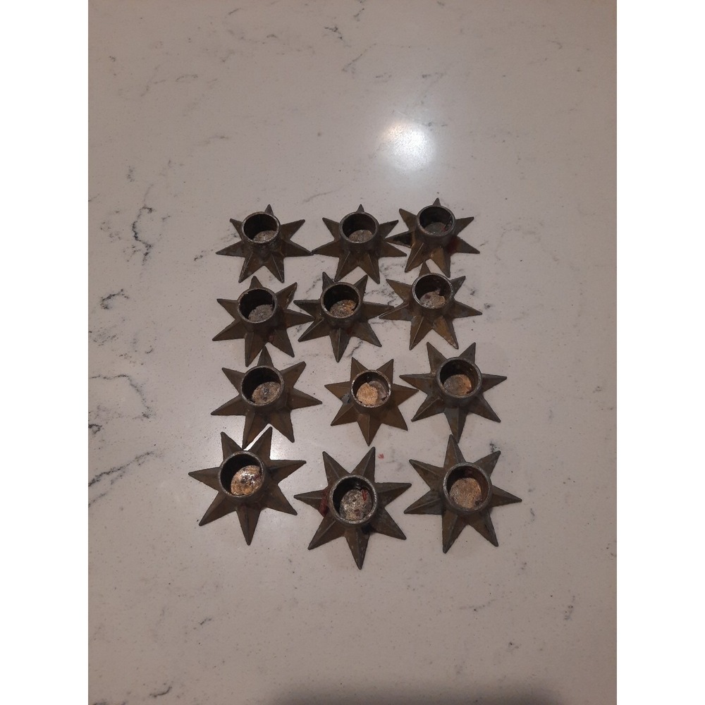 12 Vintage MCM Denmark Star Candle Holders Metal Large 2 1/4"